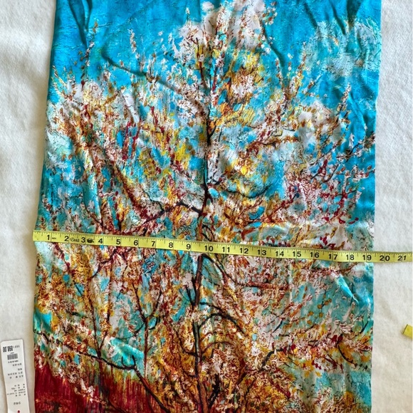 Pure Silk Viscose Oblong Art Oil Fall Trees Painting Scarf 68” L - Picture 7 of 7
